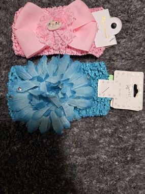Kids Stretchy Floral Headbands Set - Pink & Blue